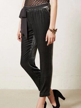 Elevenses Anthropologie Gray Velvet Mid Rise Slim Ankle Pants | Size 0